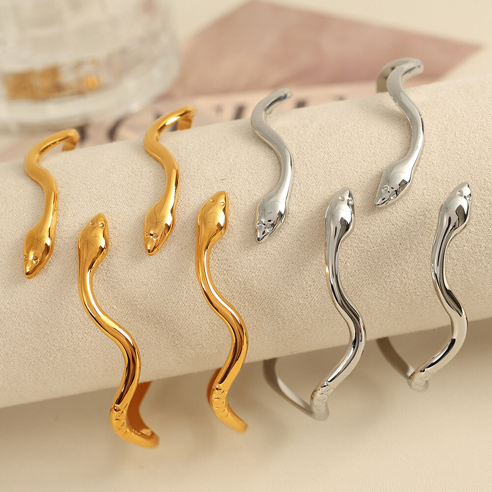 bracelet simple en acier inoxydable plaqué or  pour femme, motif animal punk, 1 pièce