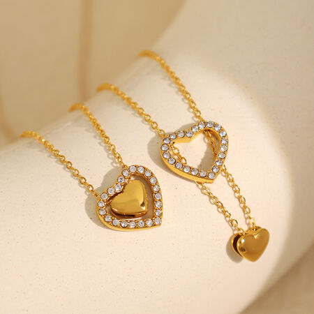 1 piece romantic series fashionable heart titanium steel gold color plated rhinestone women's pendant necklaces