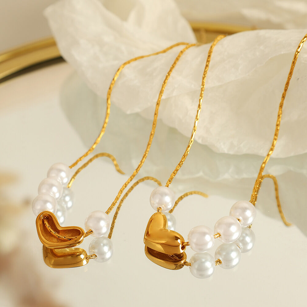 1 piece simple series simple heart stainless steel  gold plated artificial pearl women pendant necklaces
