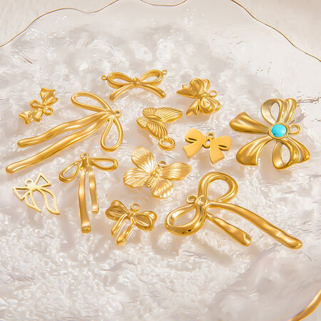 1 Piece Sweet Series Exquisite Bowknot Stainless Steel Waterproof DIY Gold Color Women's Pendants 2