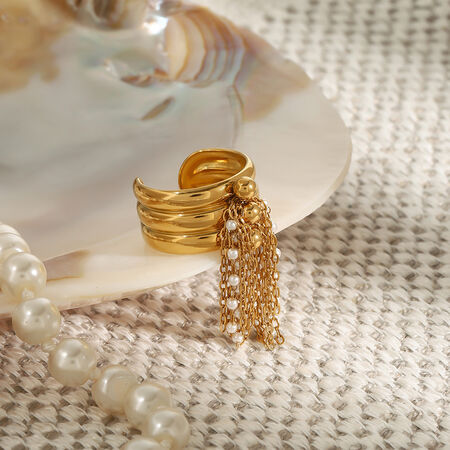 1 Piece Classic Series Designsble Tassel Stainless Steel Waterproof Gold Color Women's Single Rings 2