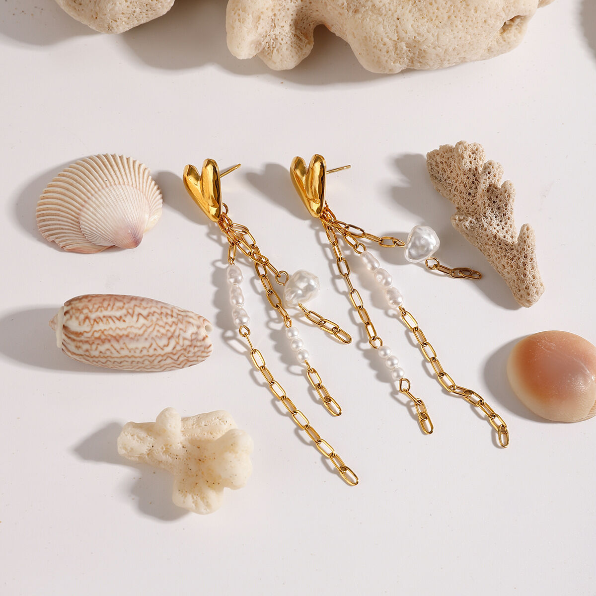 1 Pair Luxurious Series Sweet Heart Tassel Exquisite Stainless Steel Waterproof Gold Color Women's Beads Earrings h5 Picture3
