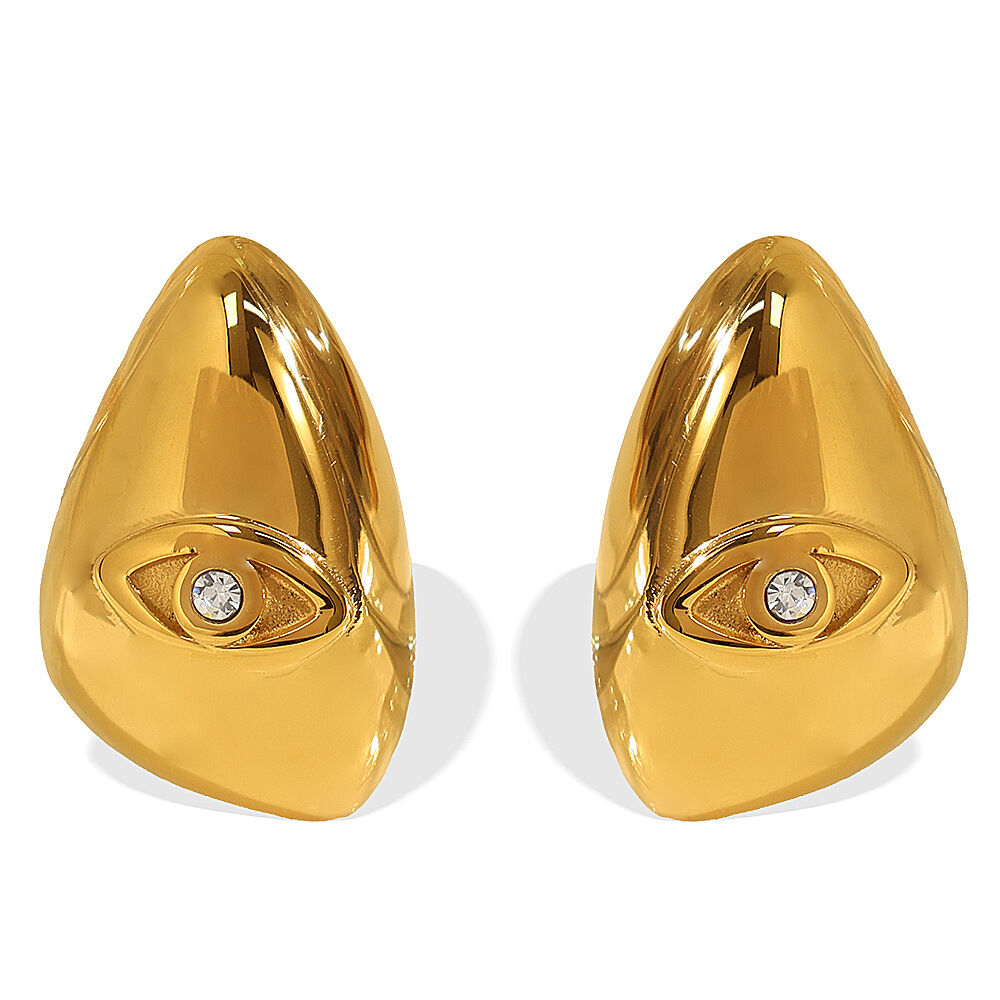 1 paio di orecchini a bottone da donna con strass placcati in oro , serie classica, con occhio giornaliero, in titanio e acciaio Immagine6