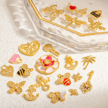 1 Pair Romantic Series Chic Butterfly Stainless Steel Waterproof Gold Color DIY Women's Pendants