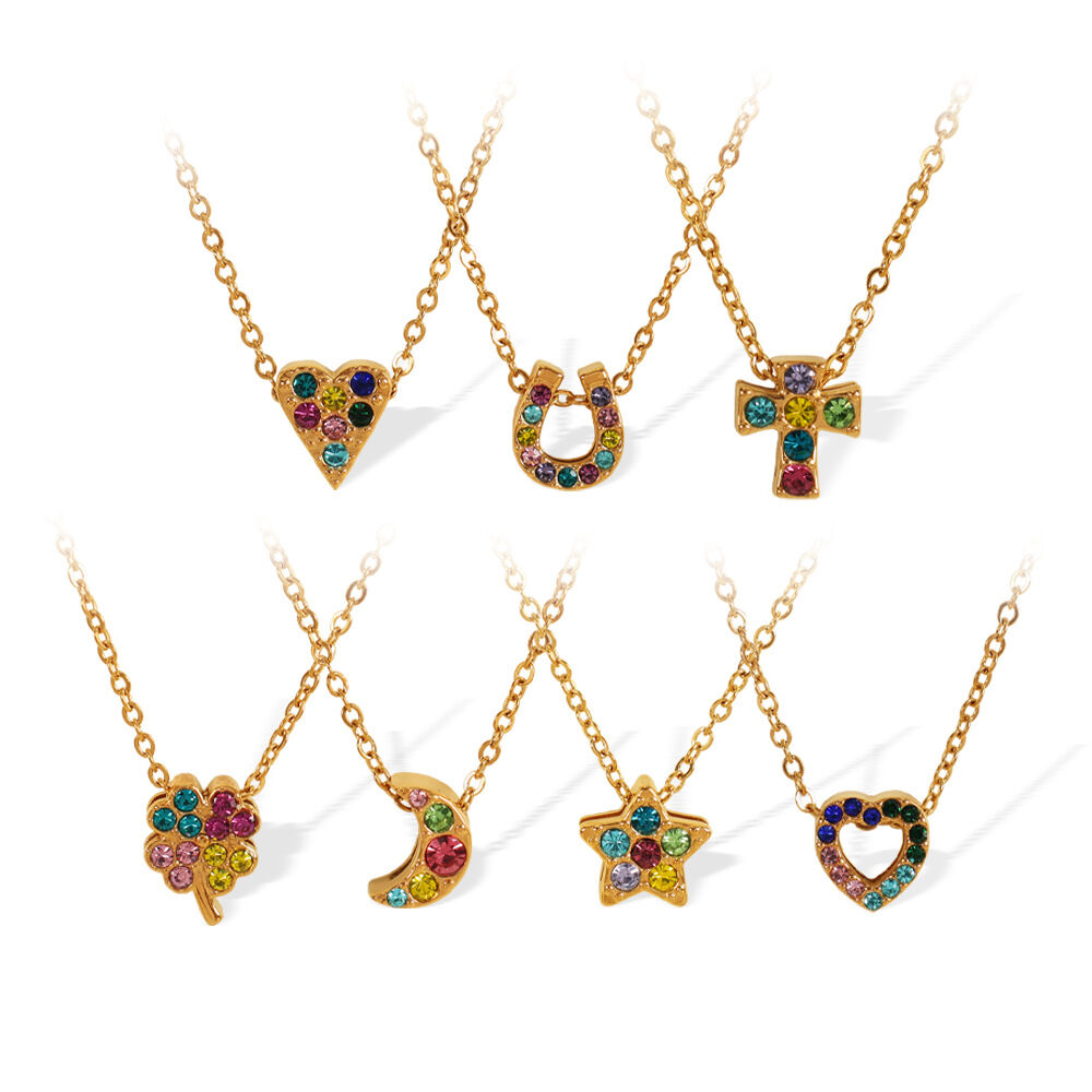Collar con colgante de corazón de acero inoxidable chapado en oro de 18 quilates con diamantes de imitación para mujer, serie simple, 1 unidad h5Imagen5