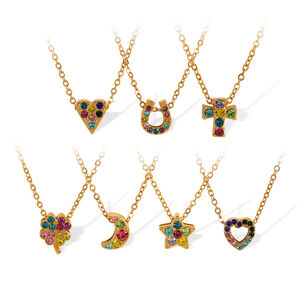 Collar con colgante de corazón de acero inoxidable chapado en oro de 18 quilates con diamantes de imitación para mujer, serie simple, 1 unidad h5 Imagen5