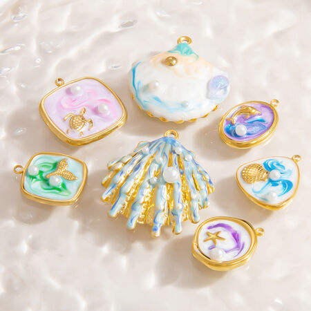 1 Piece Romantic Series Vacation Beach Marine Elements Oil- Glazing Stainless Steel Waterproof Gold Color Shell Women's Pendants 2