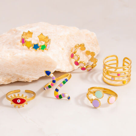 1 Piece Charming Series Chromatic Irregular Shape Oil- Glazing Stainless Steel Waterproof Gold Color Women's Adjustable Rings