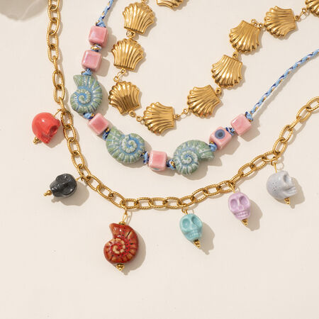 1 Piece Marine Series Vacation Colorful Ceramic Conch Stainless Steel Waterproof Gold Color Shell Women's Pendant Necklaces