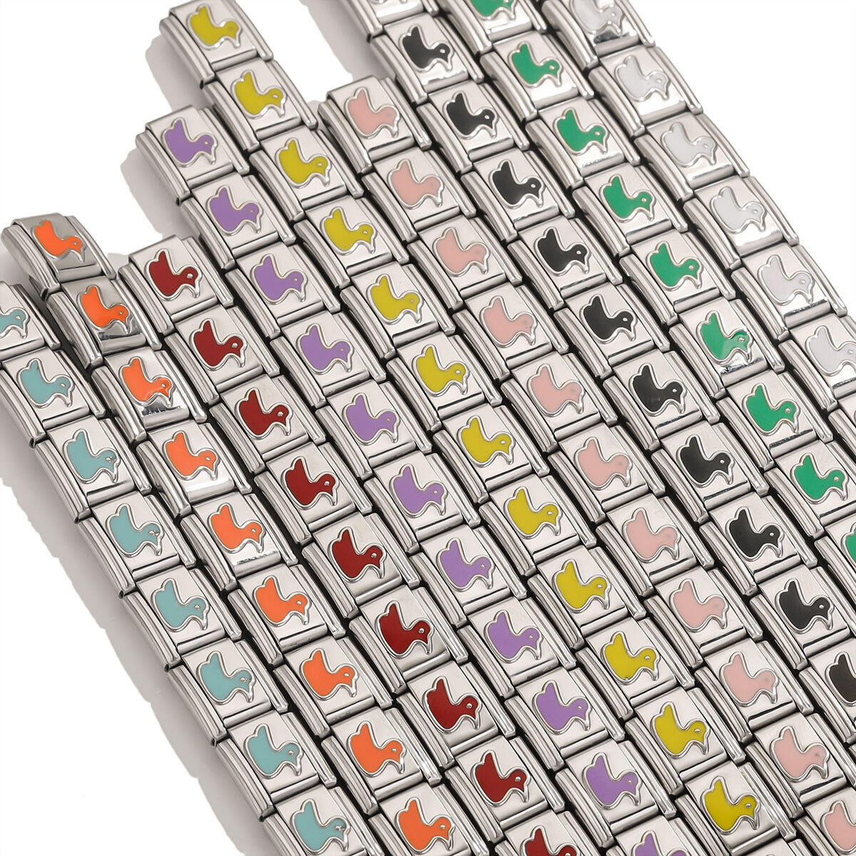 Bracelet unisexe à maillons carrés élastiques en acier inoxydable argenté, forme canard, étanche, à faire soi-même (1 pièce)