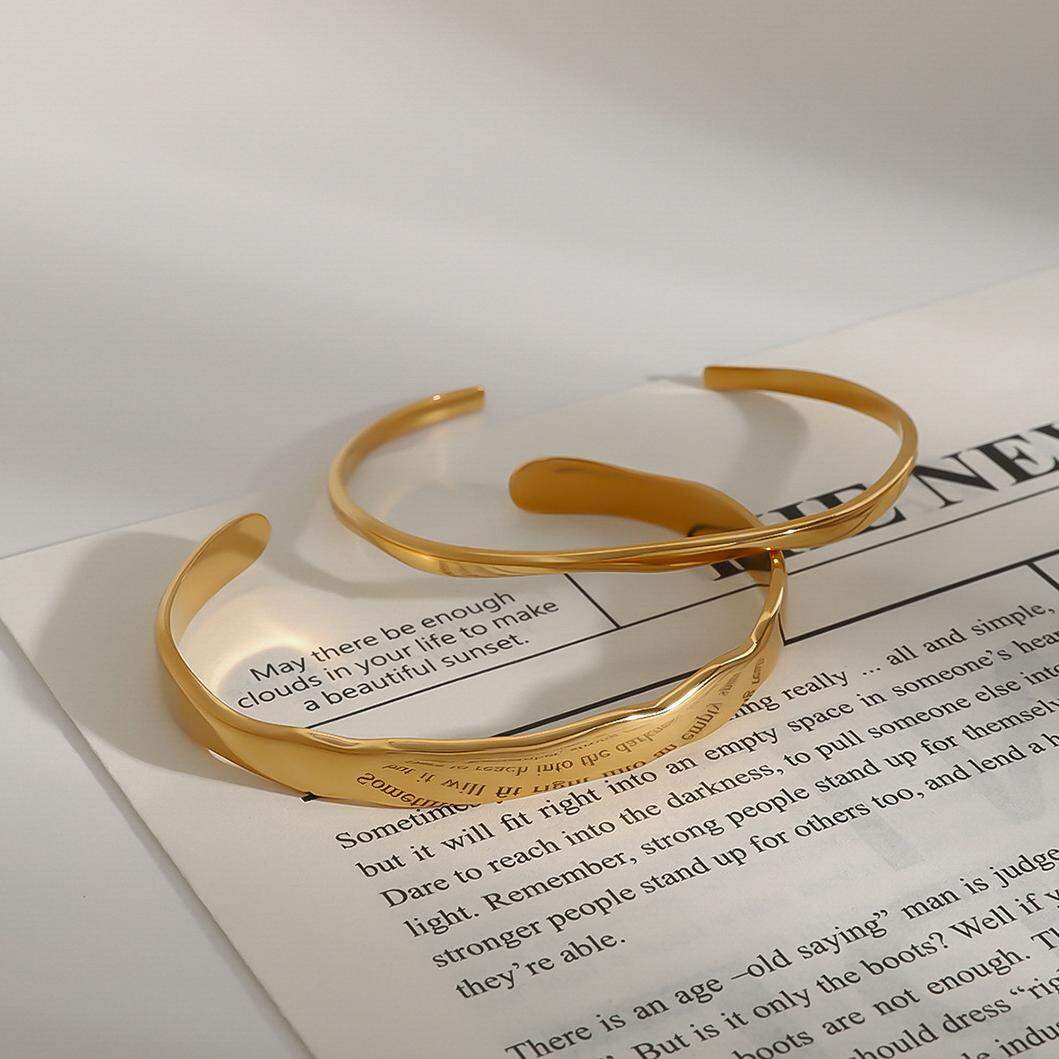 1 Piece Shining Series Irregular Annular Stainless Steel Waterproof Gold Color Women's Bangles