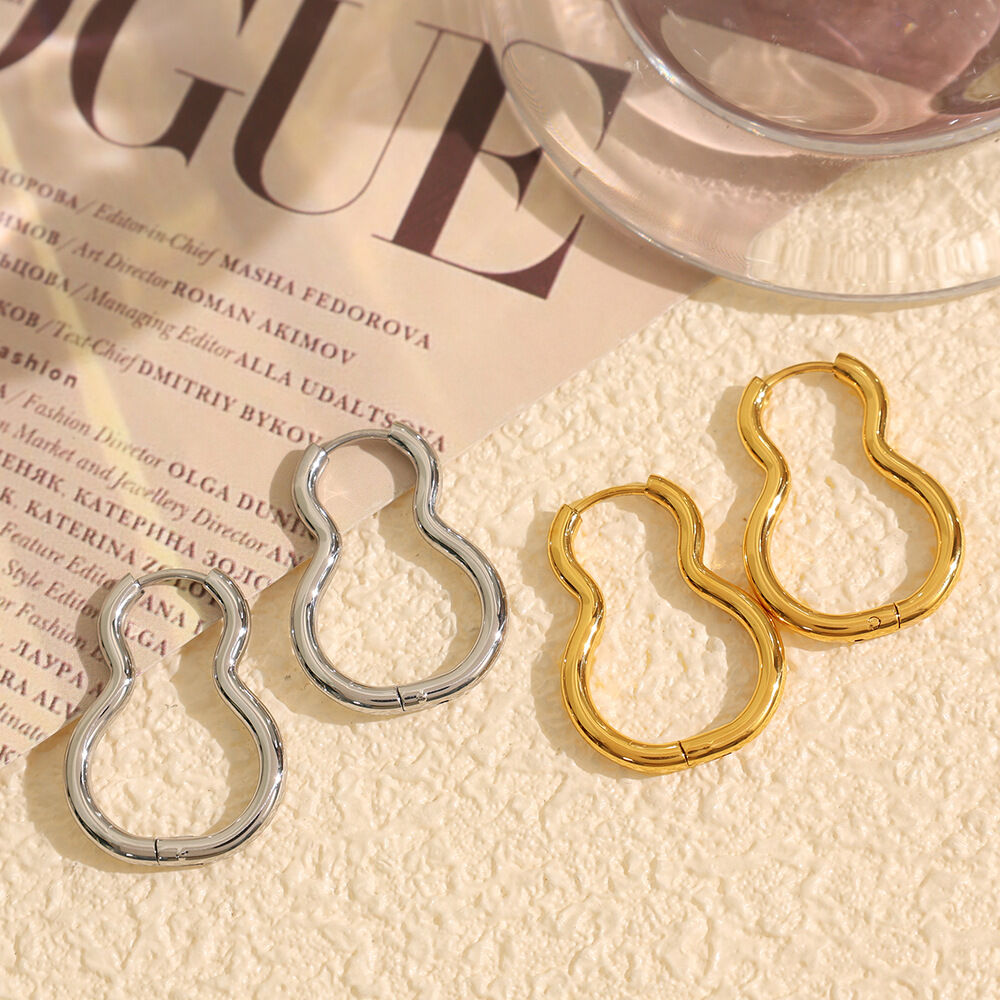 1 paire de boucles d'oreilles créoles géométriques quotidiennes en acier titane plaqué or  pour femme h5 Image3