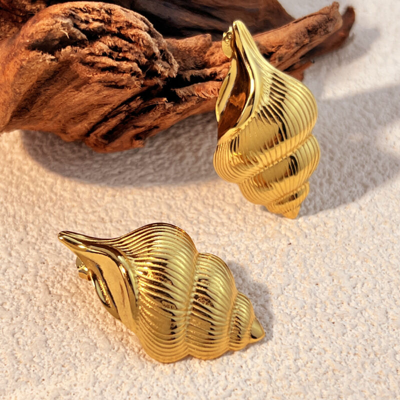 1 paio di orecchini a bottone da donna color oro impermeabili in acciaio inossidabile Whelk h5 Immagine4