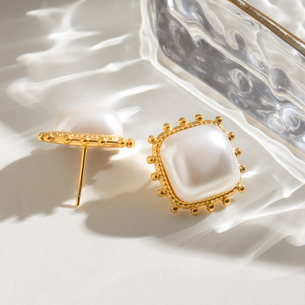 1 pair simple series retro geometric stainless steel gold plated women stud earrings Picture3