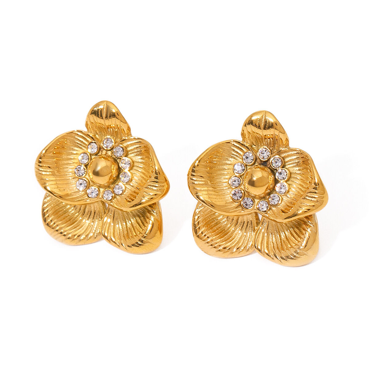 1 par de pendientes de botón de acero inoxidable chapados en oro de 18 quilates con diseño de flores retro de serie clásica para mujer h5 Imagen4