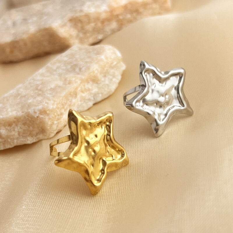 1 pezzo di anelli regolabili da donna in acciaio inossidabile con stella retrò, impermeabili, color oro
