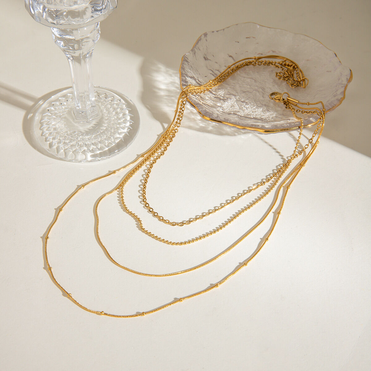 1 piece classic series elegant geometric stainless steel  gold plated women layered necklaces