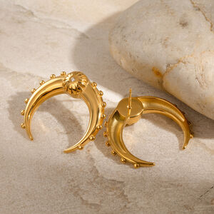 1 pair simple series retro sun/moon stainless steel gold plated rhinestone women stud earrings h5 Picture4