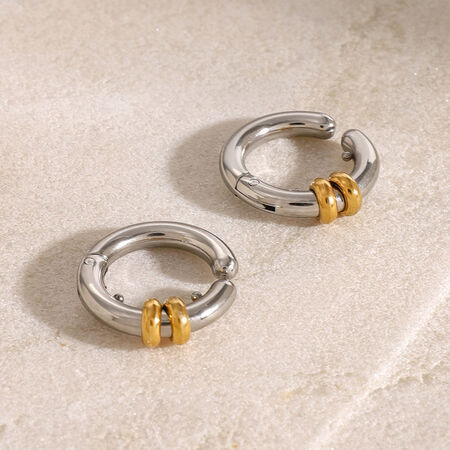1 paar eenvoudige, casual, geometrische oormanchetten van roestvrij staal met goudkleurige plating voor dames 2