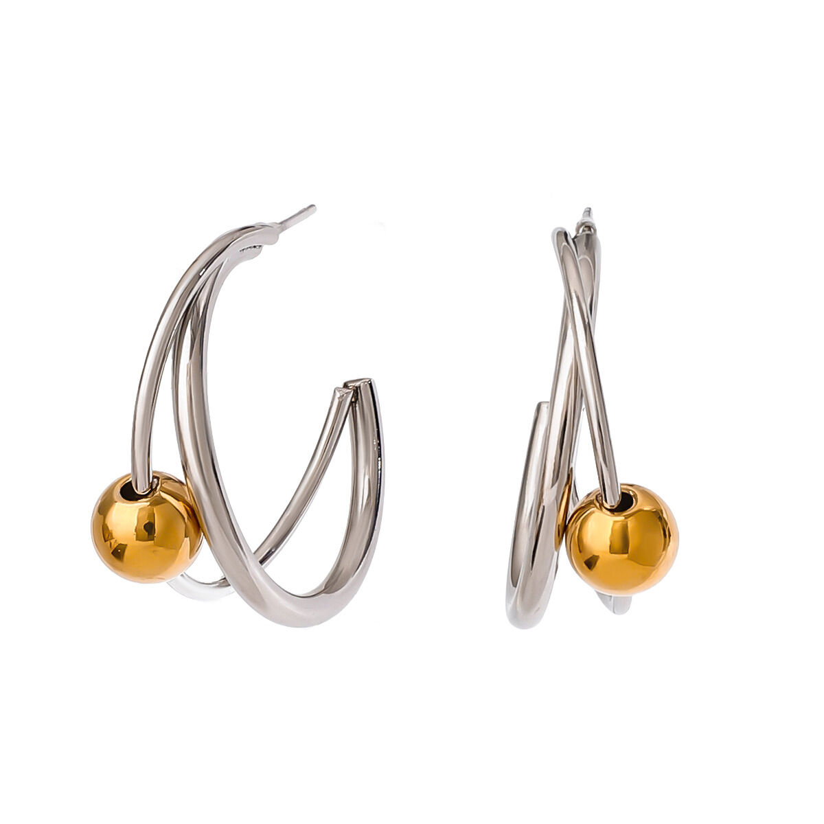 1 paio di orecchini a bottone da donna in acciaio inossidabile anulare, impermeabili, color oro e argento, squisiti e di design. h5 Immagine9