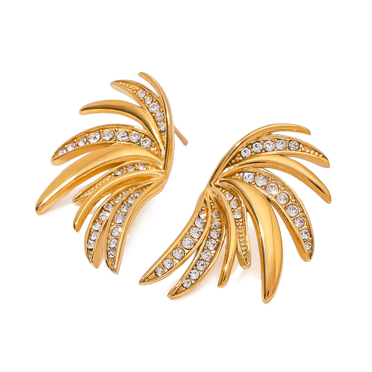 1 par de pendientes de botón con diamantes de imitación de acero inoxidable chapados en oro de 18 quilates para mujer, estilo geométrico, serie simple Imagen5