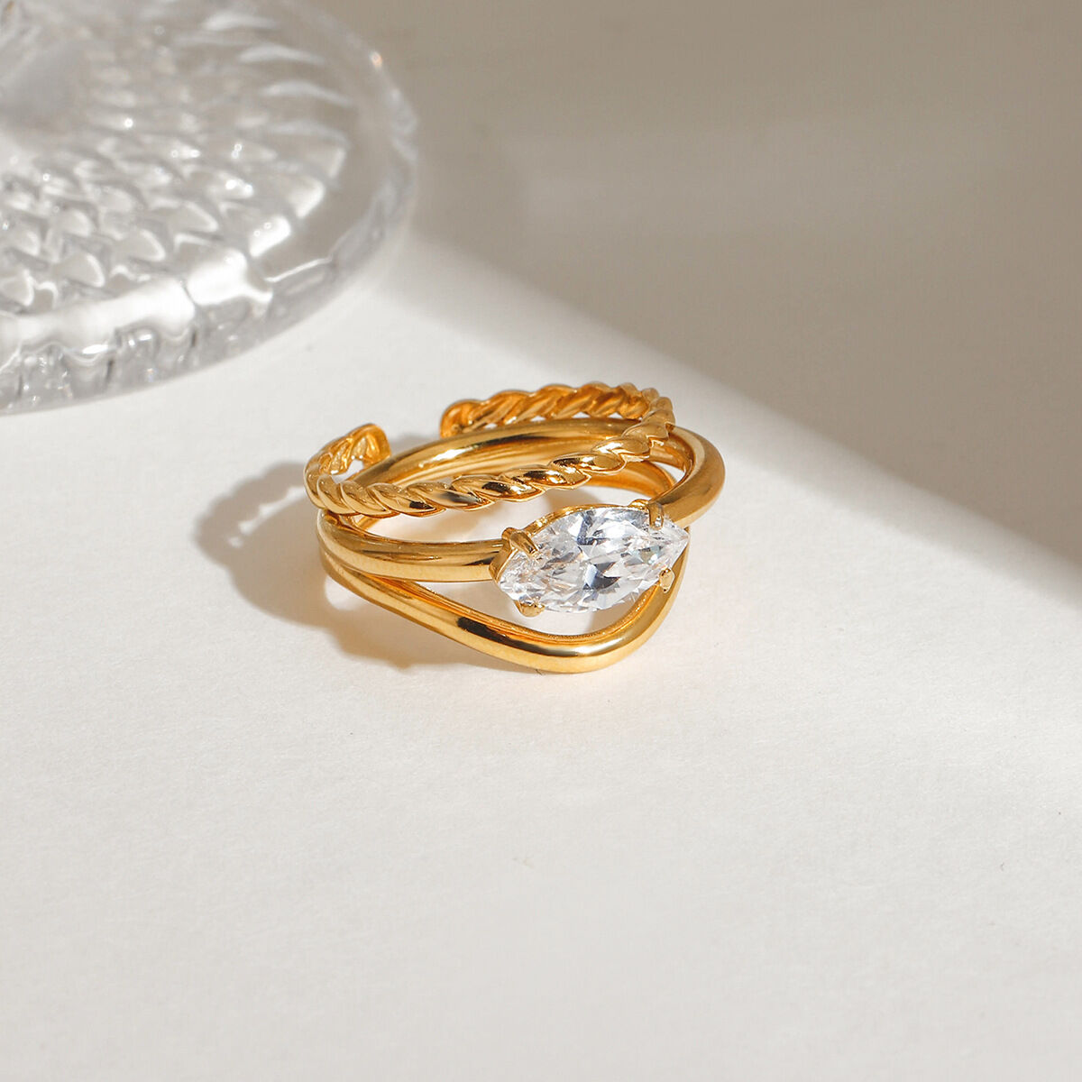 1 Piece Luxurious Series Vintage Oval Stainless Steel Waterproof Gold Color Women's Ring Sets Picture4