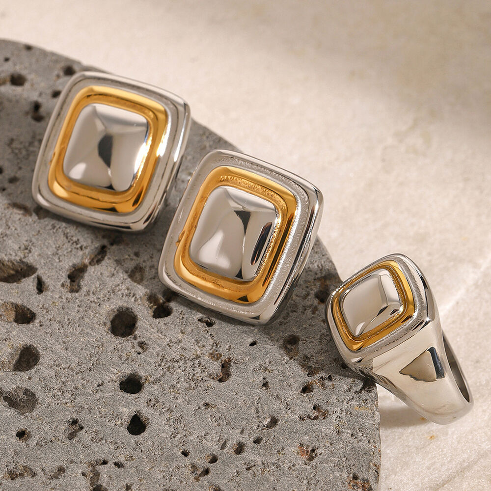 1 pezzo semplice quadrilatero in acciaio inossidabile impermeabile color oro anelli con sigillo da donna h5Immagine7
