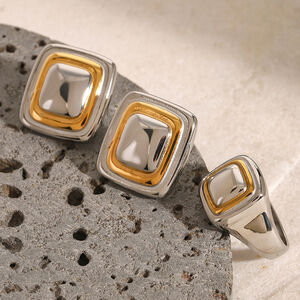 1 pezzo semplice quadrilatero in acciaio inossidabile impermeabile color oro anelli con sigillo da donna h5 Immagine7