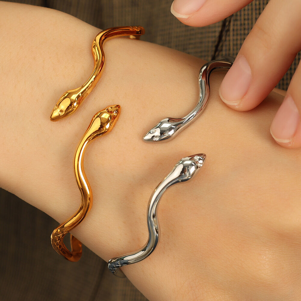 1 pezzo semplice serie punk animale acciaio inossidabile placcato oro  braccialetti da donna h5 Immagine5