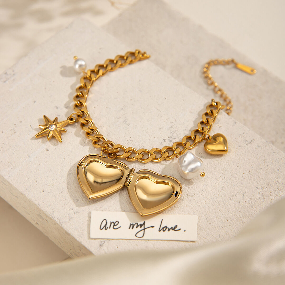 1 Stück Luxuriöse Serie Sweet Heart Edelstahl 18 Karat vergoldet Damen Charm Armbänder h5 Bild4