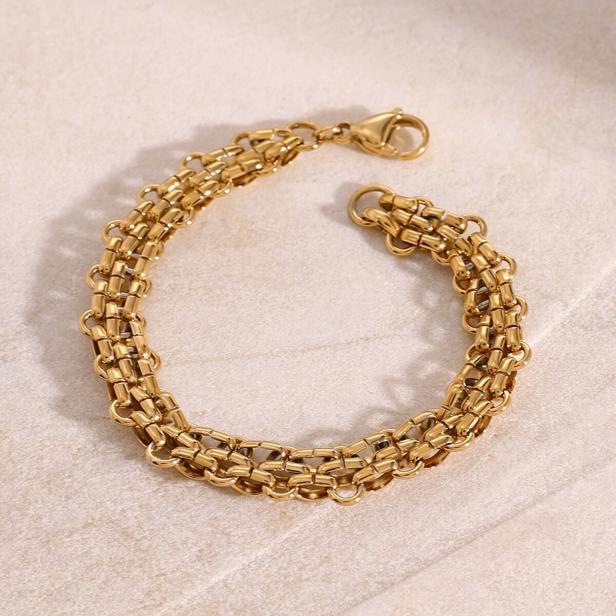 Pulsera de cadena punk de acero inoxidable chapada en oro de 18 quilates para mujer, serie simple, 1 pieza Imagen3