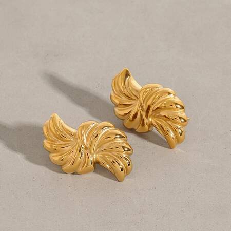 1 Pair Classic Series Irregular Streamline Stainless Steel Waterproof Gold Color Women's Stud Earrings