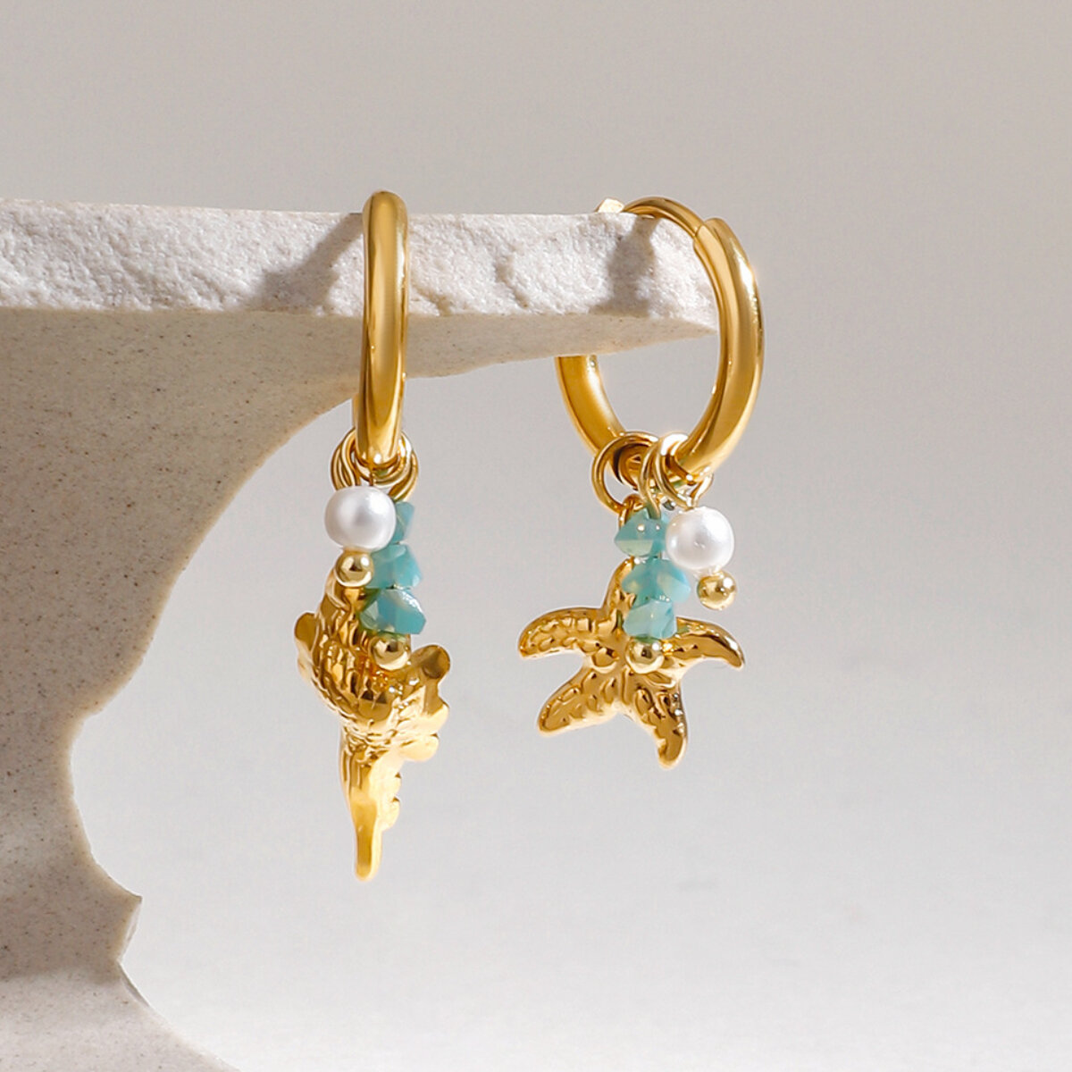 1 Pair  Oceanic Stainless Steel Waterproof Gold Color Drop Earrings