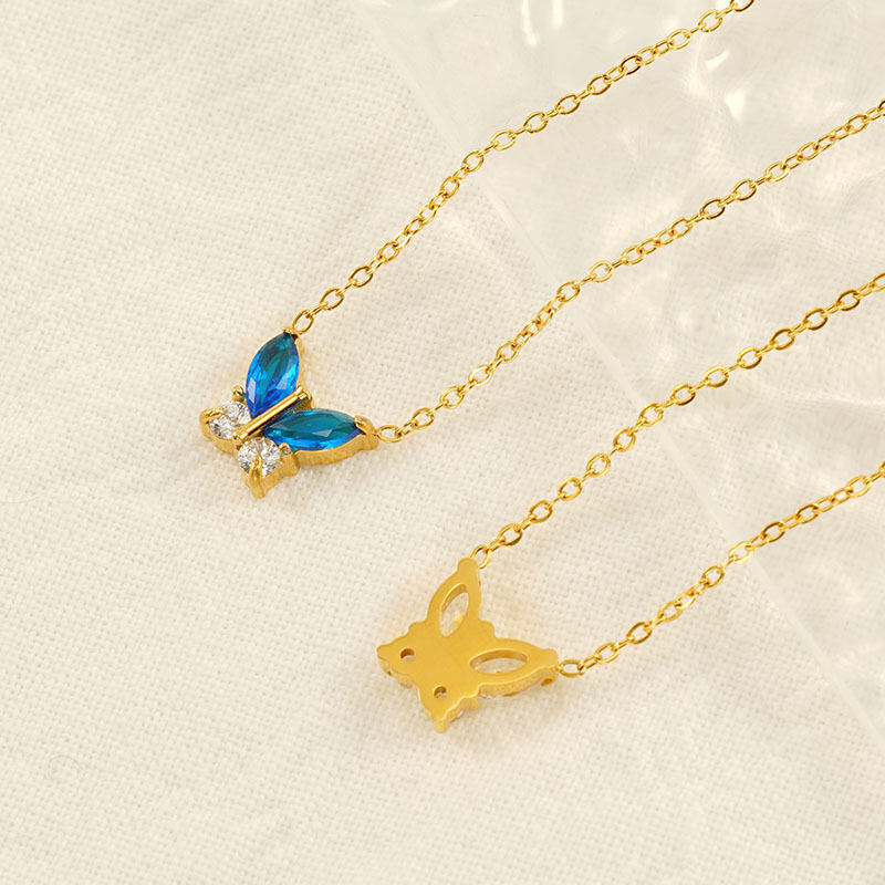 1 piece simple series simple bow knot titanium steel  gold plated zircon women pendant necklaces 2