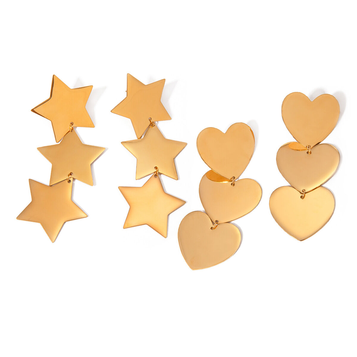boucles d'oreilles en forme de cœur lisse à trois couches en acier inoxydable or , style ins transfrontalier européen et américain, pour femmes Image6
