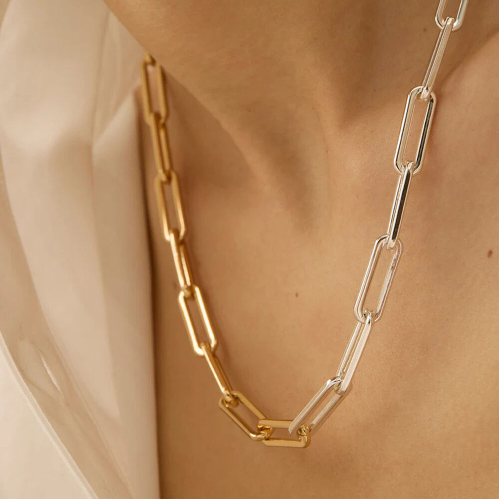 collier chaîne pour femme en acier inoxydable plaqué or , série simple daily line, 1 pièce h5Image5