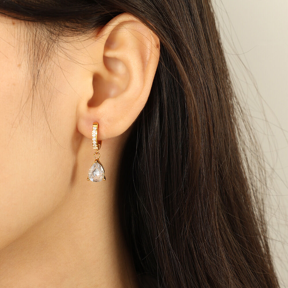1 paio di orecchini pendenti da donna in acciaio al titanio placcati in oro , eleganti e lussuosi, con strass Immagine5