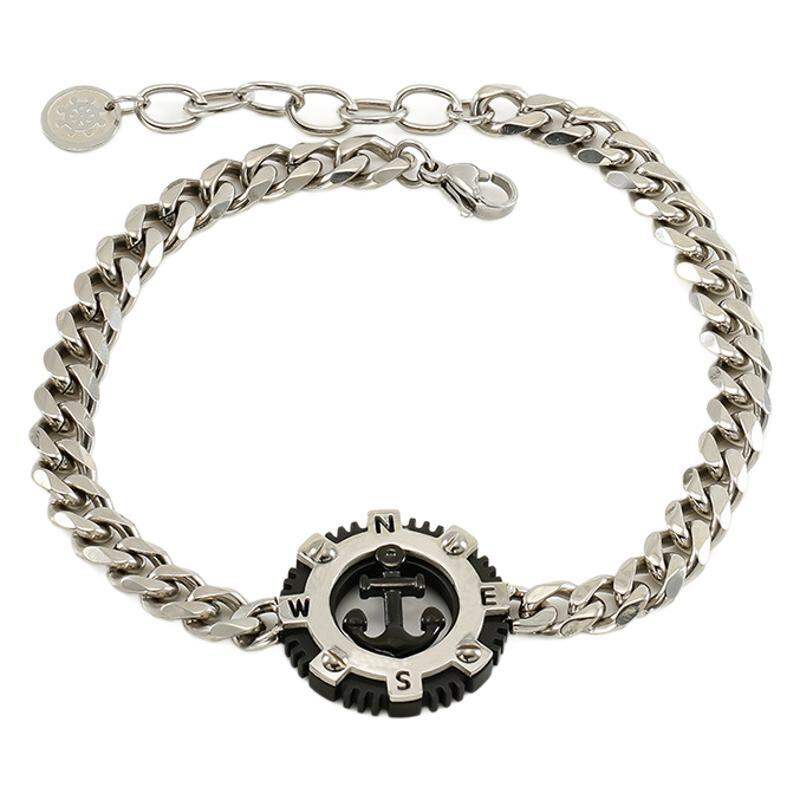 1 par de pulseras de ancla redondas personalizadas de moda transfronteriza para hombre, estilo hip-hop, de acero inoxidable a juego, joyería para hombre. h5Imagen6