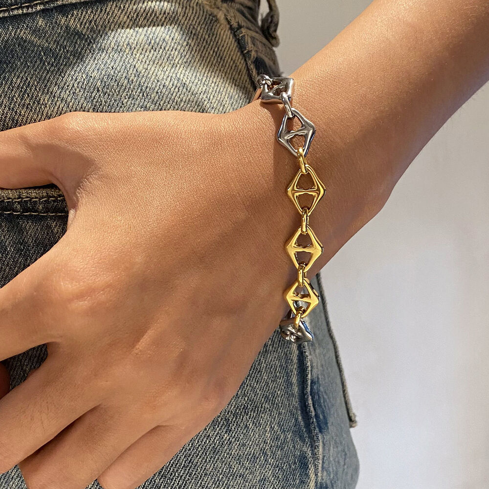 1 pezzo semplice serie casual geometrica in acciaio inossidabile placcato oro 18K donne catena bracciali h5Immagine3