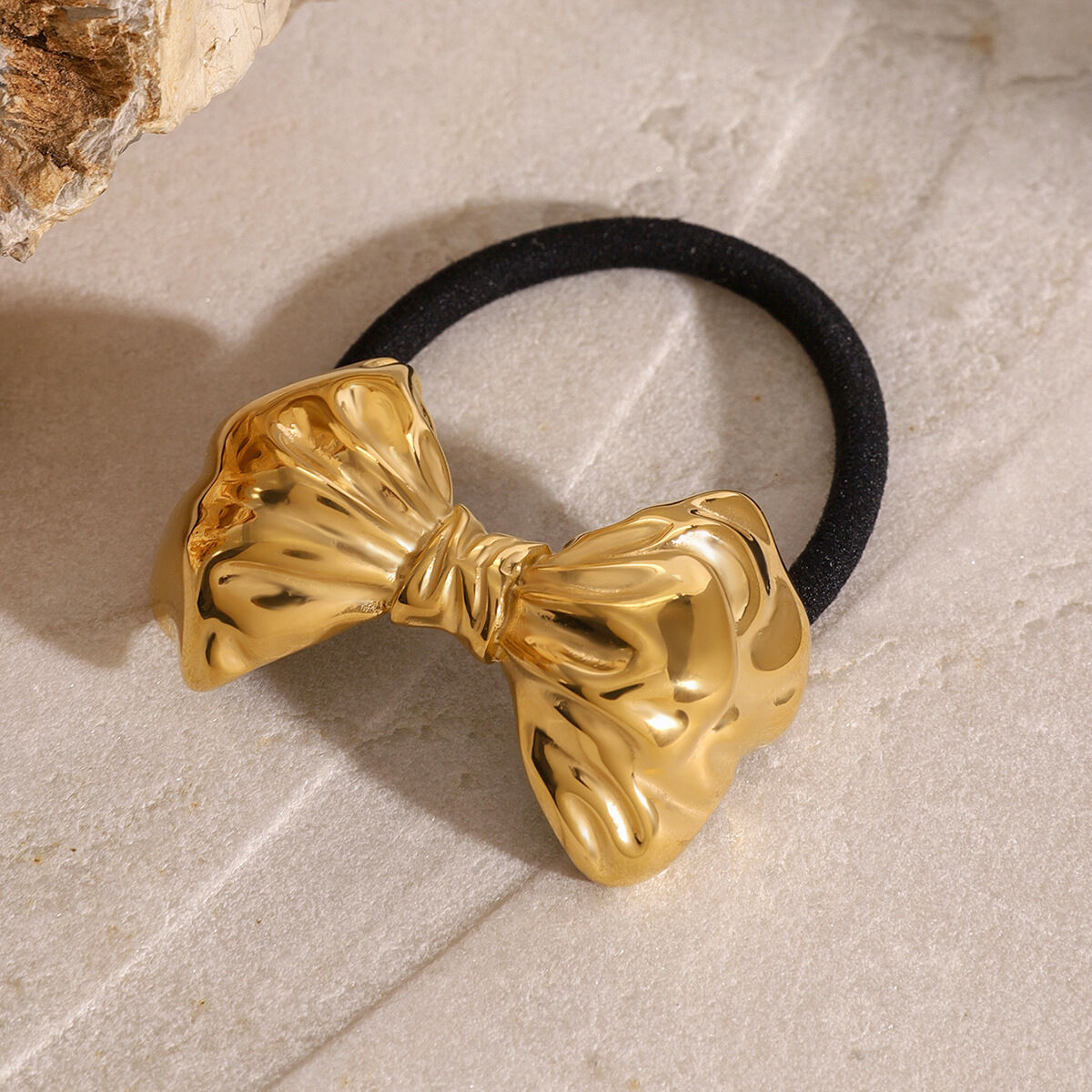1 paio di fasce per capelli da donna in acciaio inossidabile placcato oro , serie semplice, con fiocco retrò h5 Immagine3