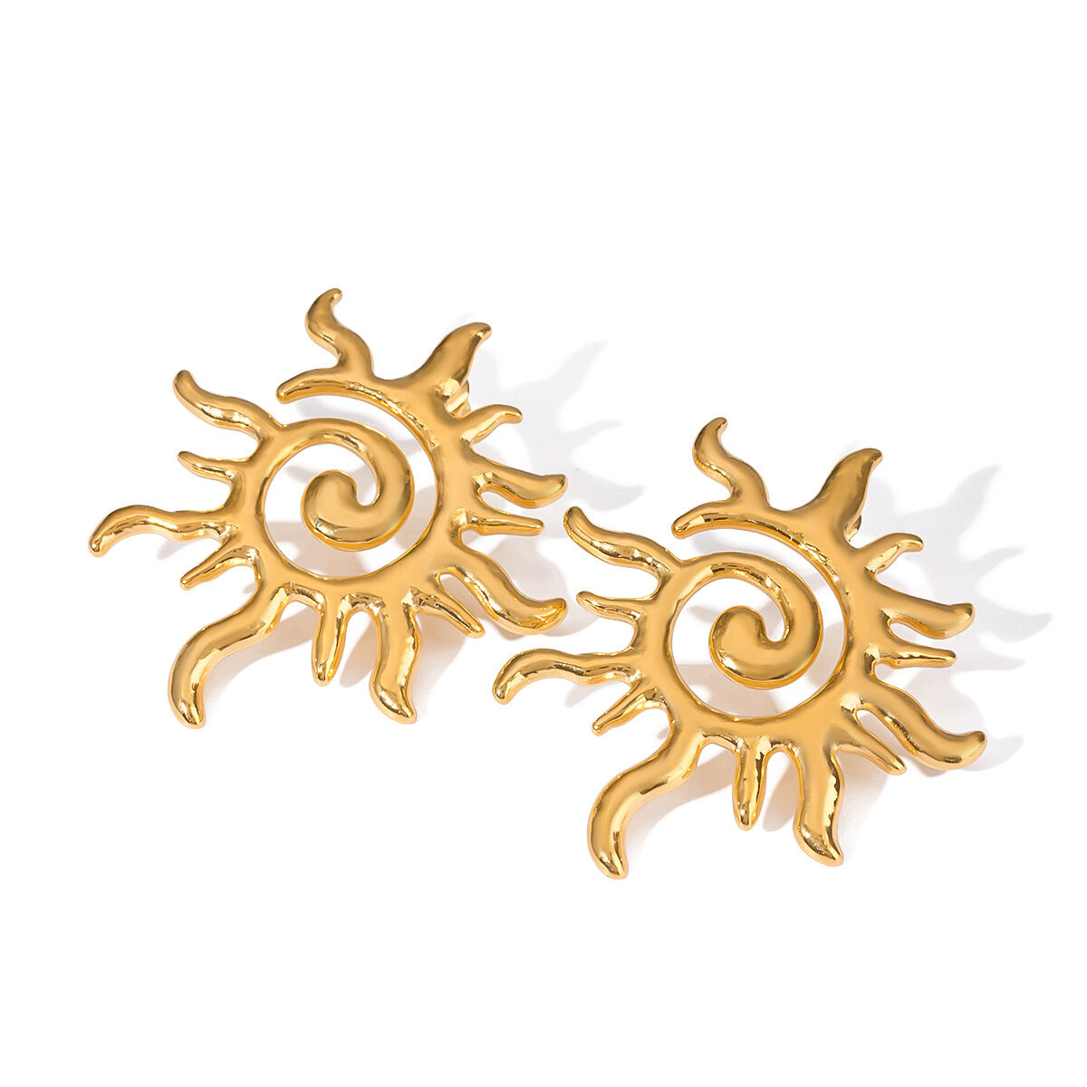 1 Pair Classic Sun Stainless Steel Waterproof Gold Color Stud Earrings h5 Picture5