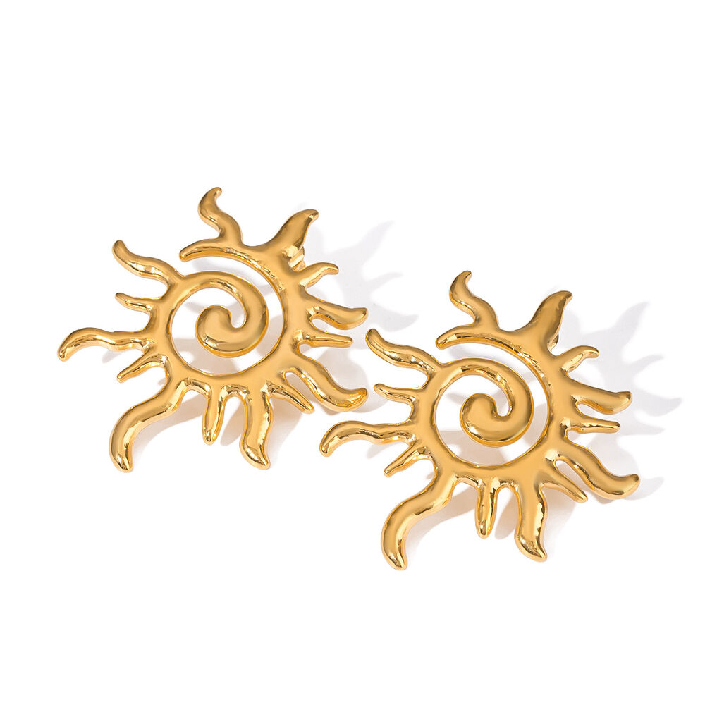 1 Pair Classic Sun Stainless Steel Waterproof Gold Color Stud Earrings h5Picture5