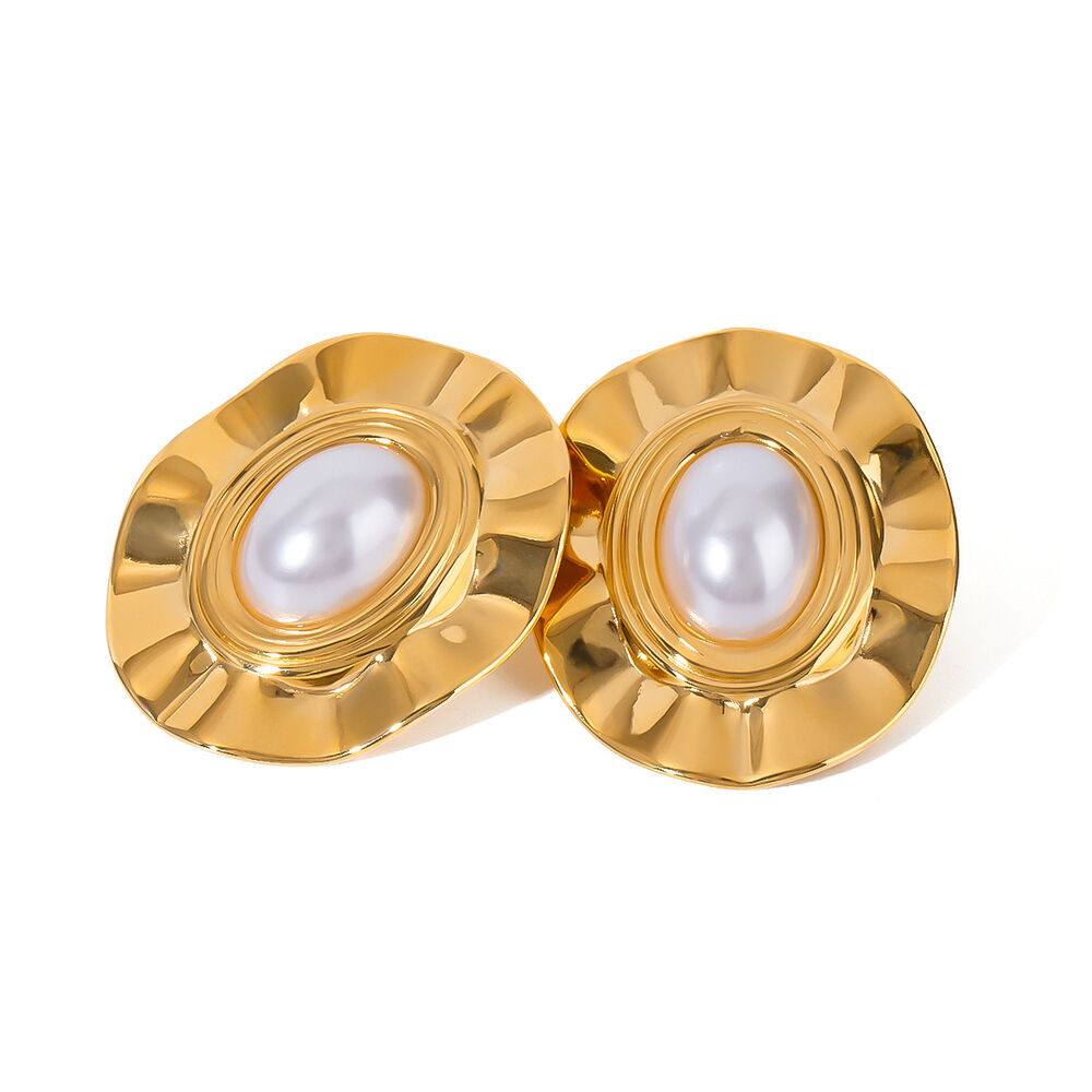 1 pair classic series retro geometric stainless steel gold plated women stud earrings Picture5