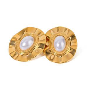 1 pair classic series retro geometric stainless steel gold plated women stud earrings h5 Picture5