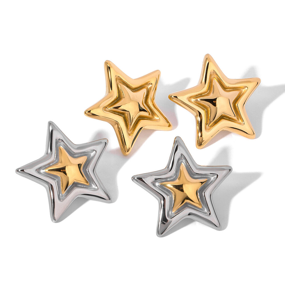 1 pair simple style pentagram shape stainless steel gold plated women's stud earrings h5Picture5