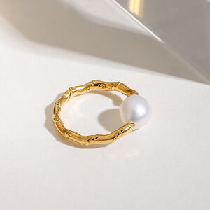 1 paio di anelli singoli da donna in acciaio inossidabile color oro, eleganti e resistenti all'acqua, serie romantica h5 Immagine5