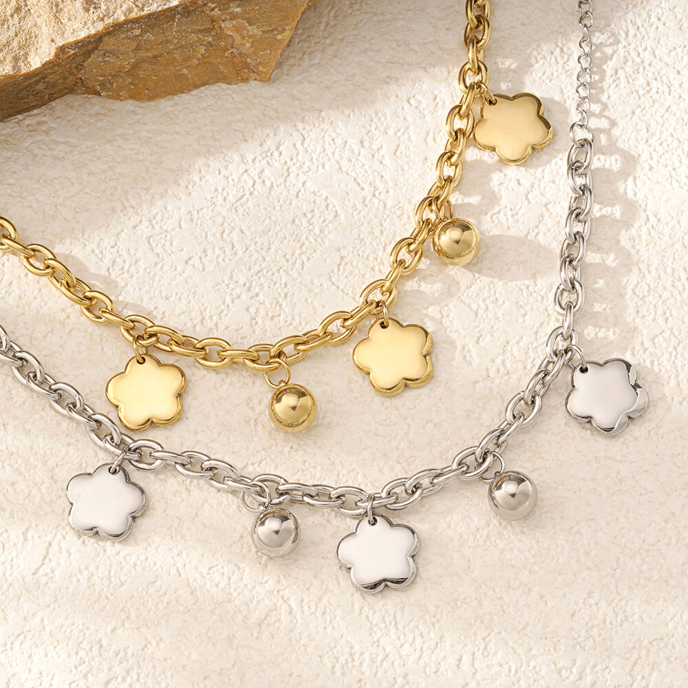 Pulseras con dijes de acero de titanio y oro color flor elegante serie romántica para mujer, 1 pieza h5Imagen3