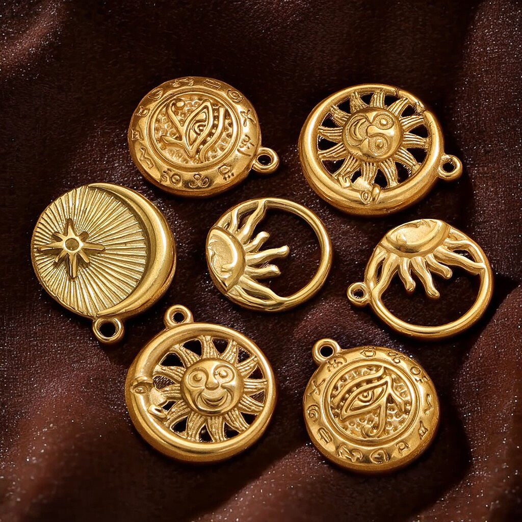 1 pair simple series retro sun/moon  gold plated women pendants 2