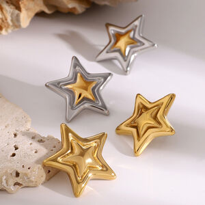 1 pair simple style pentagram shape stainless steel gold plated women's stud earrings h5 Picture2