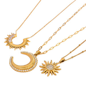 1 piece simple series punk sun/moon stainless steel gold plated rhinestone women pendant necklaces h5 Picture6
